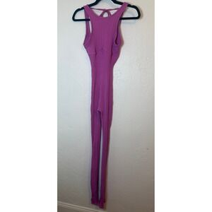 Fashion Nova Jumpsuit XS Pink Ribbed Backless Halter Full Length XS
